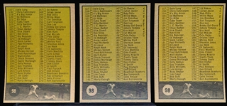 1961 Topps Baseball- #98 Checklist- All 3 Variations