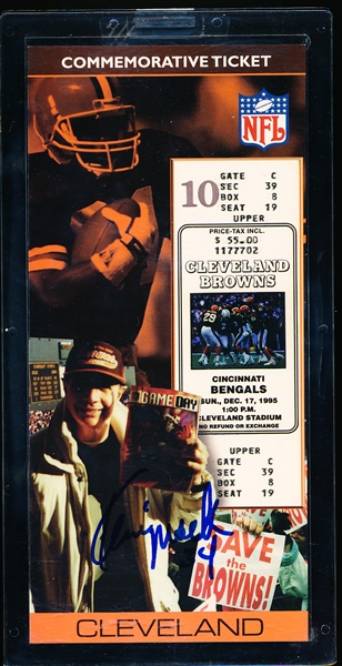Autographed 1997 Classic Collectible Products Cleveland Browns Commemorative 12/17/95 Ticket Reprint (Last Home Game for Cleveland Browns)- Signed by Kevin Mack