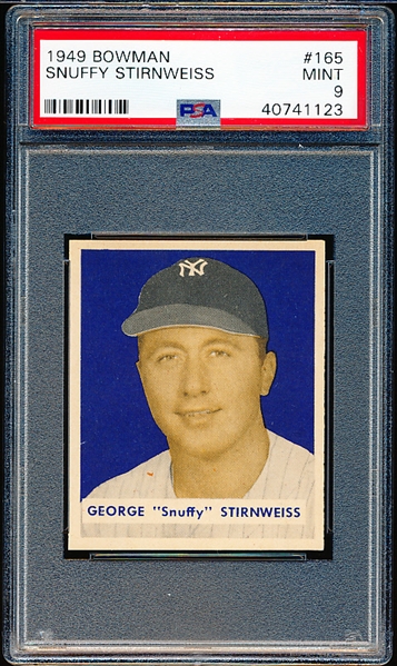 1949 Bowman Baseball- #165 Snuffy Stirnweiss, Yankees- PSA Mint 9- Hi#