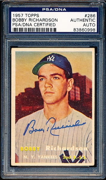 Autographed 1957 Topps Baseball-#286 Bobby Richardson, NY Yankees-Rookie! PSA/ DNA Certified & Encapsulated