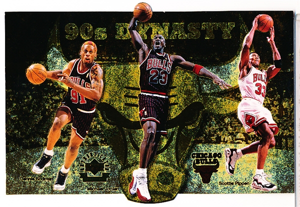 1997 Upper Deck “90’s Dynasty” Chicago Bulls Limited Ed. 5” x 3-1/2” Die-Cut Card with Jordan! #5118/15,000