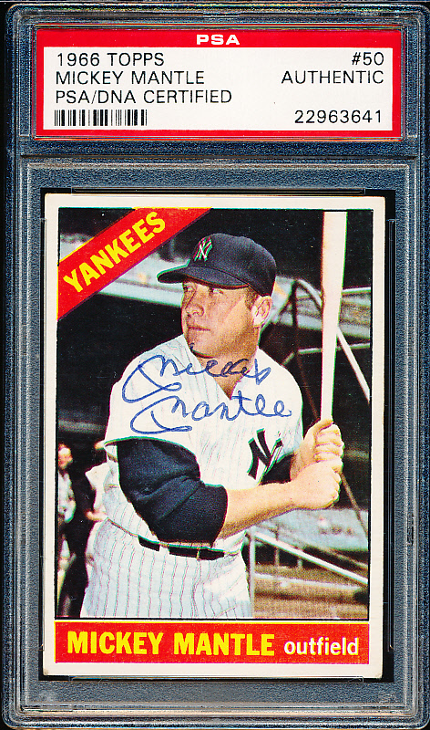 Lot Detail - Autographed 1966 Topps Baseball- #50 Mickey Mantle ...