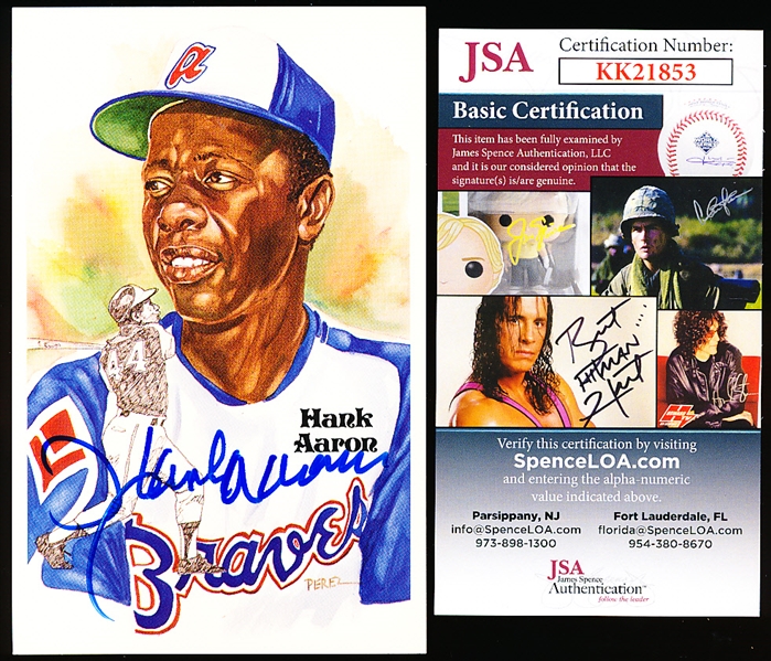 Autographed 1983 Perez-Steele BB HOF Postcards #177 Hank Aaron, Braves- JSA Certified