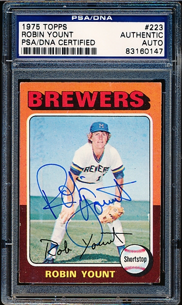 Autographed 1975 Topps Baseball- #223 Robin Yount RC- PSA/DNA Certified & Encapsulated