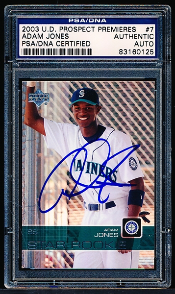 Autographed 2003 UD Prospect Premieres Baseball- #7 Adam Jones, Mariners- PSA/ DNA Certified & Encapsulated