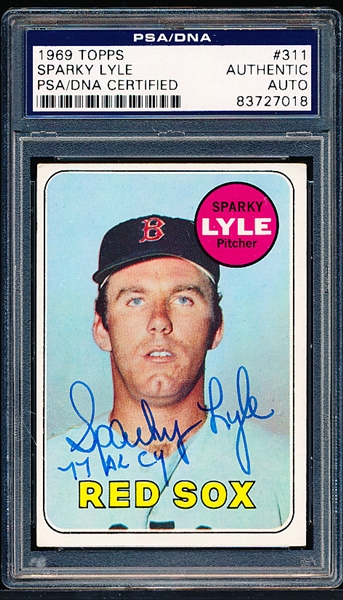 Autographed 1969 Topps Baseball- #311 Sparky Lyle, Red Sox- Rookie!- PSA/ DNA Certified & Encapsulated