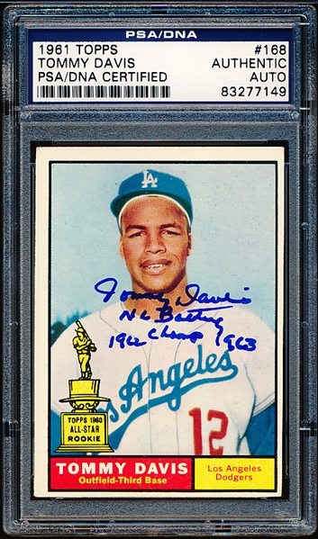 Autographed 1961 Topps Baseball- #168 Tommy Davis, Dodgers- PSA/ DNA Certified & Encapsulated