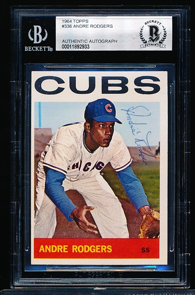 Autographed 1964 Topps Bb- #336 Andre Rodgers, Cubs- Beckett Authenticated & Encapsulated