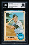 Autographed 1968 Topps Bb- #220 Harmon Killebrew, Twins- Beckett Authenticated & Encapsulated