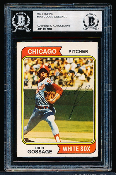 Autographed 1974 Topps Bb- #542 Goose Gossage, White Sox- Beckett Authenticated & Encapsulated