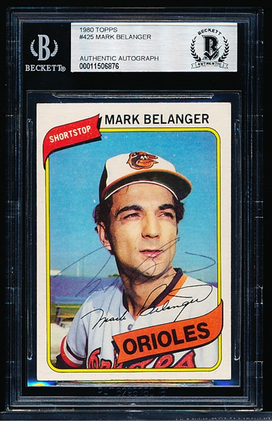 Autographed 1980 Topps Bb- #425 Mark Belanger, Orioles- Beckett Authenticated & Encapsulated