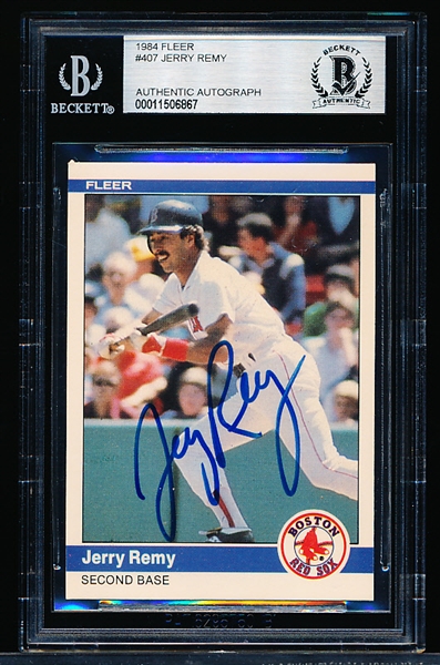 Autographed 1984 Fleer Bb- #407 Jerry Remy, Boston Red Sox- Beckett Authenticated & Encapsulated