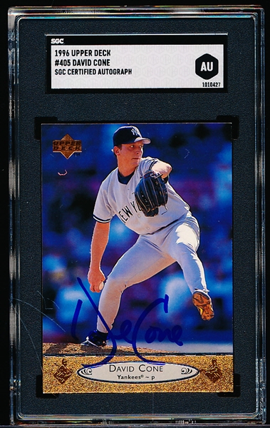 Autographed 1996 Upper Deck Baseball- #405 David Cone, Yankees- SGC Certified & Encapsulated