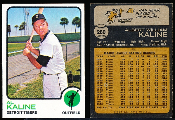 1973 Topps Bb- #280 Al Kaline, Tigers- 7 Cards