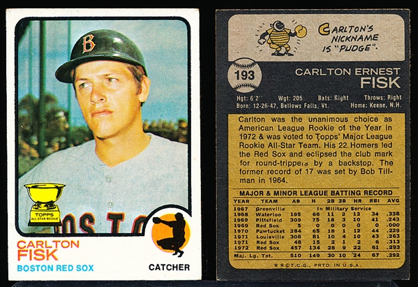 1973 Topps Bb- #193 Carlton Fisk, Red Sox- 5 Cards
