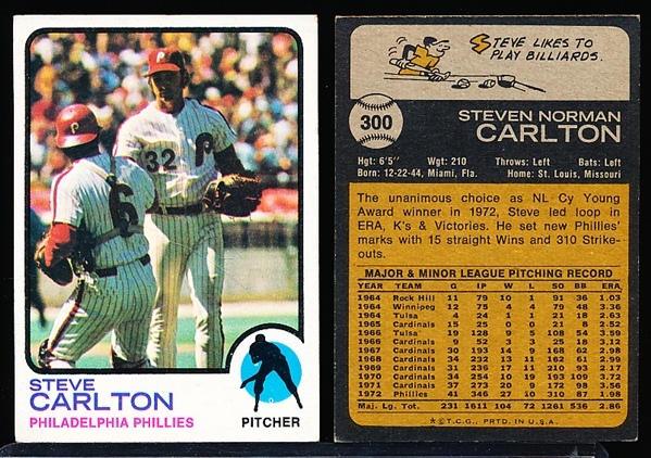 1973 Topps Bb- #300 Steve Carlton, Phillies- 8 Cards