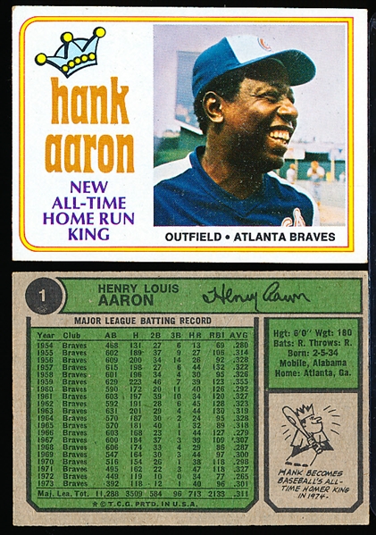 1974 Topps Bb- #1 Hank Aaron- 8 Cards