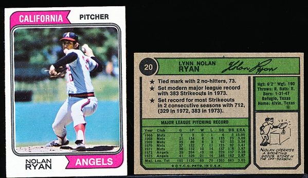 1974 Topps Bb-#20 Nolan Ryan, Angels- 7 Cards