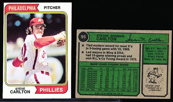 1974 Topps Bb- #95 Steve Carlton- 10 Cards
