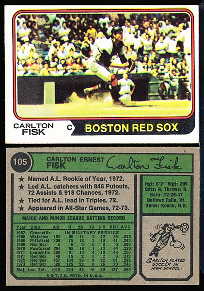 1974 Topps Bb- #105 Carlton Fisk, Red Sox- 8 Cards