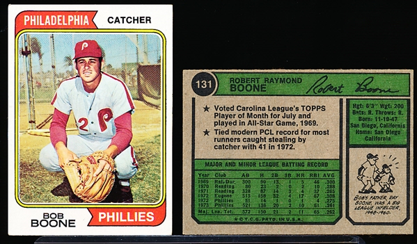 1974 Topps Baseball- #131 Bob Boone, Phillies- 8 Cards