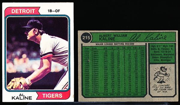 1974 Topps Bb- #215 Al Kaline, Tigers- 8 Cards