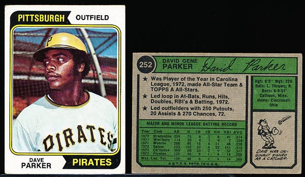 1974 Topps Bb- # 252 Dave Parker RC- 7 Cards