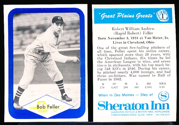 1975 Great Plains Greats- #1 Bob Feller, Cleveland- 25 Cards