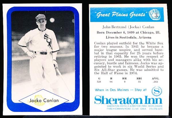 1975 Great Plains Greats- #3 Jocko Conlan, Umpire (Pictured as White Sox player)- 40 Cards