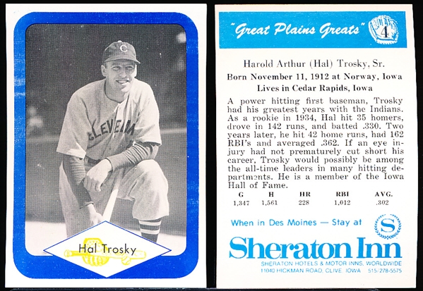 1975 Great Plains Greats- #4 Hal Trosky, Cleveland- 40 Cards