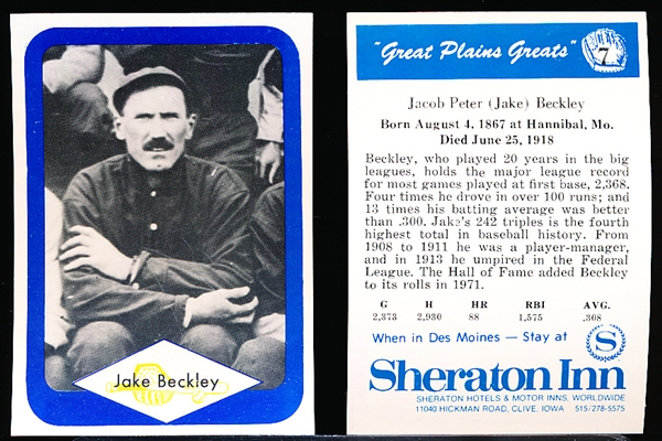 1975 Great Plains Greats- #7 Jake Beckley- 40 Cards