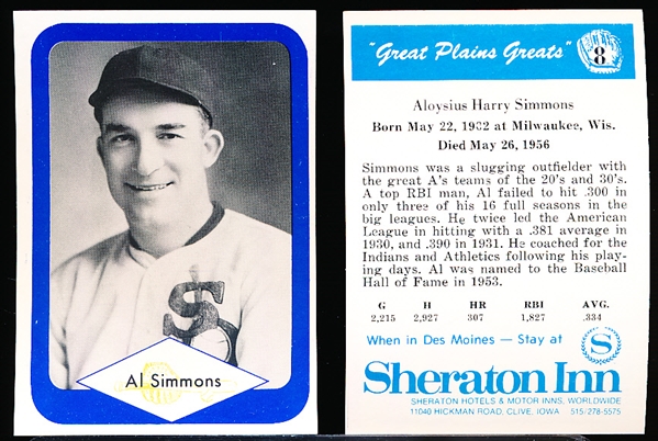 1975 Great Plains Greats- #8 Al Simmons, White Sox- 30 Cards