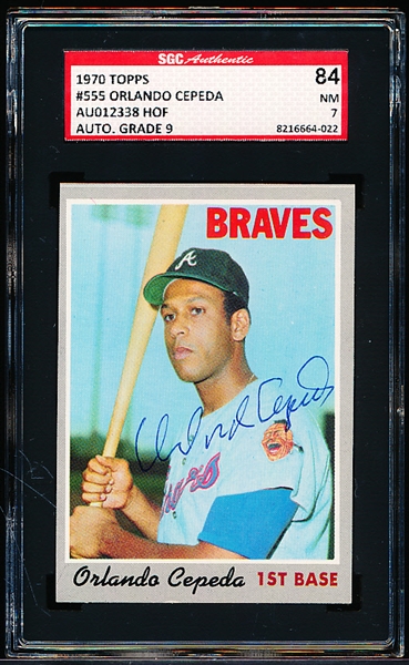 Autographed 1970 Topps Baseball- #555 Orlando Cepeda, Braves- SGC Certified & Encapsulated