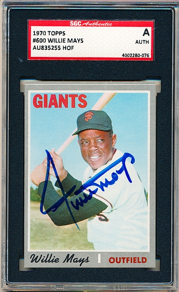 Autographed 1970 Topps Baseball- #600 Willie Mays, Giants- SGC Certified & Encapsulated