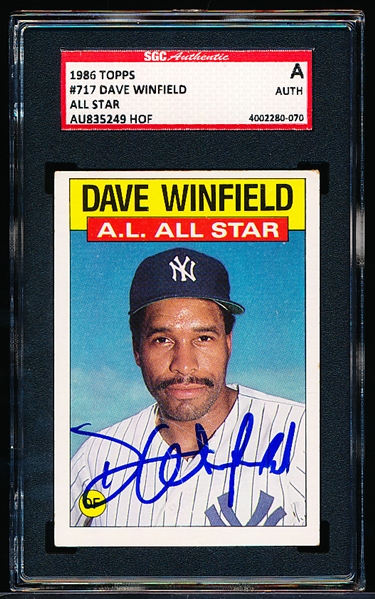 Autographed 1986 Topps Baseball- #717 Dave Winfield AS- SGC Certified & Encapsulated