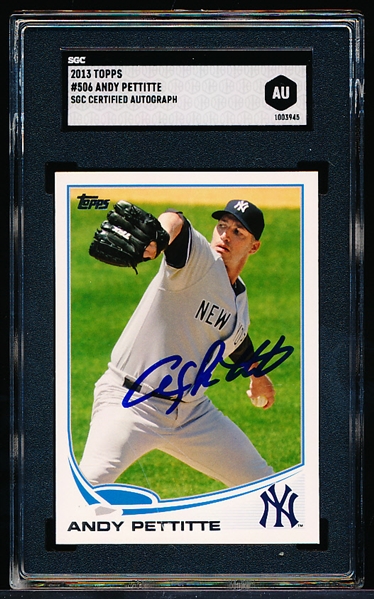 Autographed 2013 Topps Baseball- #506 Andy Pettite, Yankees- SGC Certified & Encapsulated