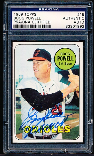 Autographed 1969 Topps Baseball- #15 Boog Powell, Orioles- PSA/ DNA Certified & Encapsulated