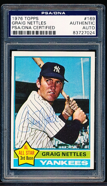 Autographed 1976 Topps Baseball- #169 Graig Nettles, Yankees- PSA/DNA Certified & Encapsulated