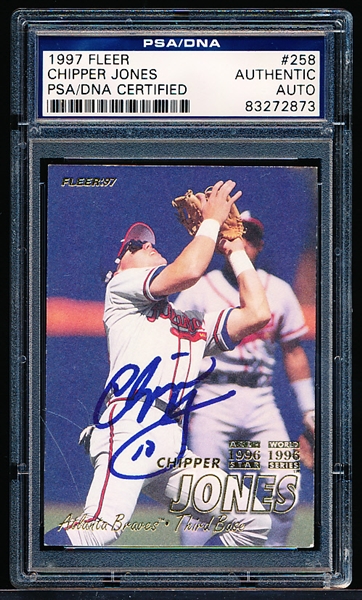 Autographed 1997 Fleer Baseball- #258 Chipper Jones, Braves- PSA/ DNA Certified & Encapsulated