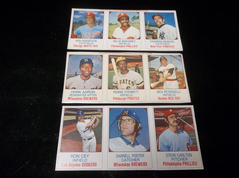 1975 Hostess Baseball 3-Card Uncut Box Panels- 3 Diff.