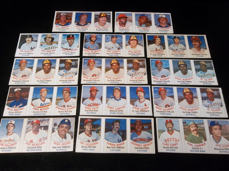 1977 Hostess Baseball 3-Card Uncut Box Panels- 14 Asst.
