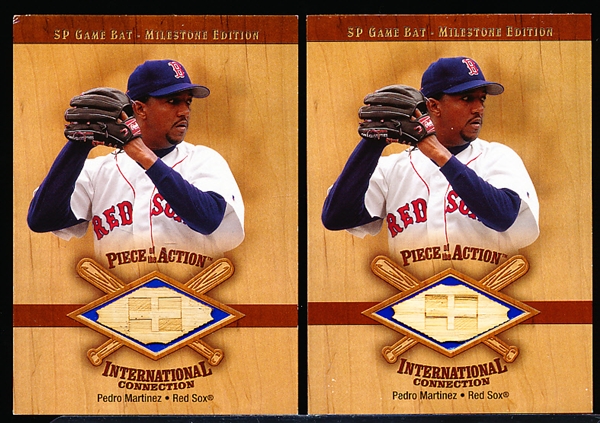 2001 SP Game Bat Milestone Edition Bb- “Piece of the Action International Connection”- #I-PM Pedro Martinez, Red Sox- 2 Cards