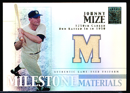 2002 Topps Pristine Bb- “Milestone Materials”- #MIM-JM Johnny Mize, Yankees