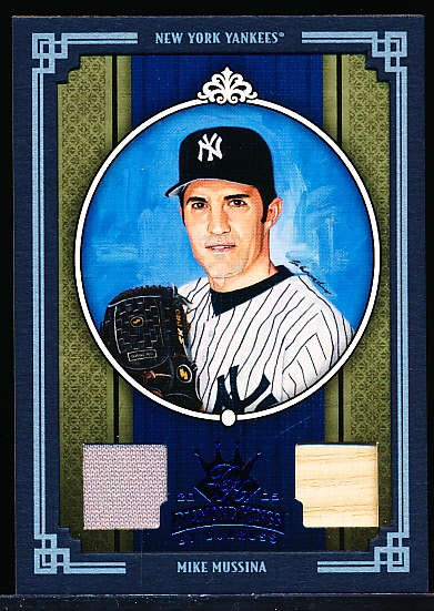 2005 Diamond Kings Bb- “Framed Dual Memorabilia Blue” #150 Mike Mussina, Yankees- #26/50