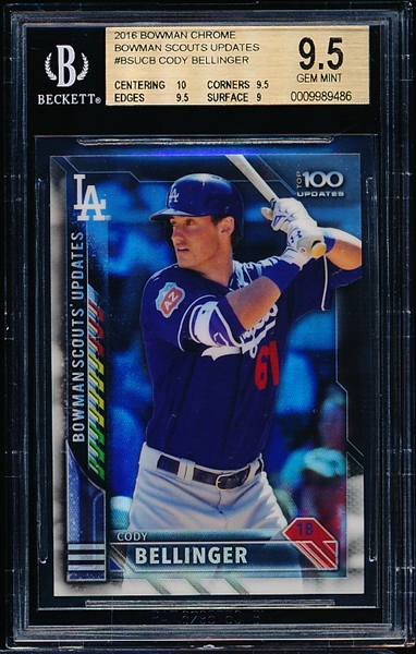 2016 Bowman Chrome Bb- “Bowman Scouts’ Updates”- #BSU-CB Cody Bellinger, Dodgers- Beckett Graded GEM MINT 9.5