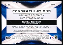 2017 Topps Fire Bb- “Relics Green”- #FR-CS Corey Seager, Dodgers- #12/75