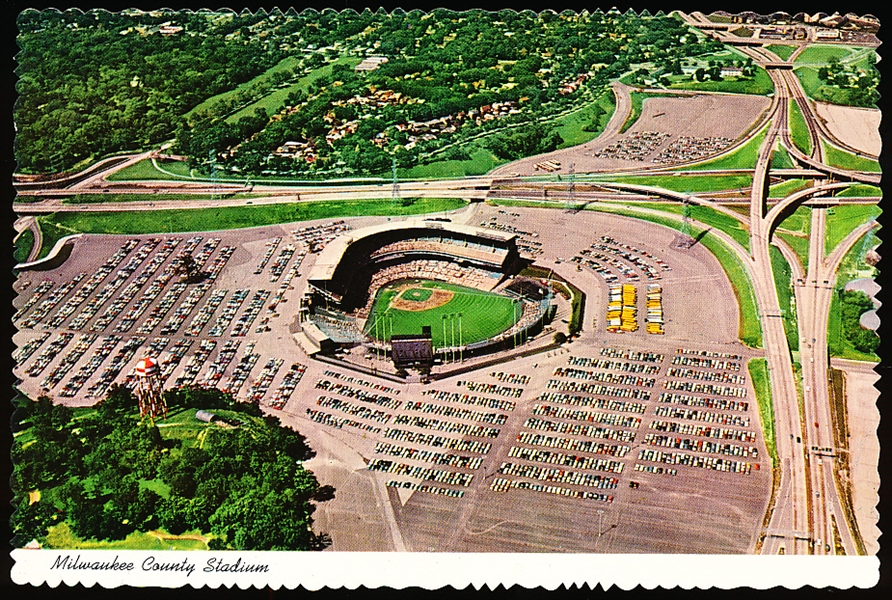 Aero Distributing “MW.21, D-17215- Milwaukee County Stadium” Deckle Edged Chrome Postcard