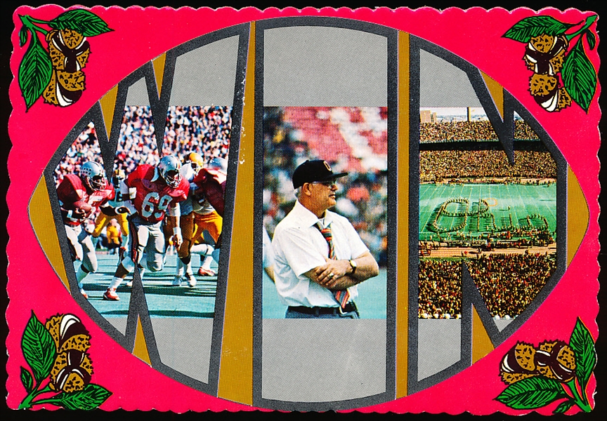 Aladdin Studio “151077- Win with Ohio State University” Deckle Edged Chrome Postcard with Woody Hayes/Archie Griffin