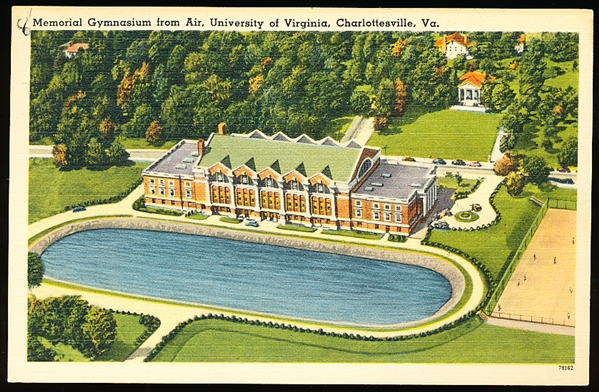 City News Store “78162- Memorial Gymnasium From Air, University of Virginia, Charlottesville, Va.” Linen Postcard