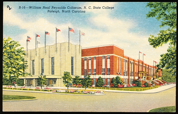 North Carolina News Co. “1C-H1512, R-16- William Neal Reynolds Coliseum, N.C. State College, Raleigh, North Carolina” Linen Postcard
